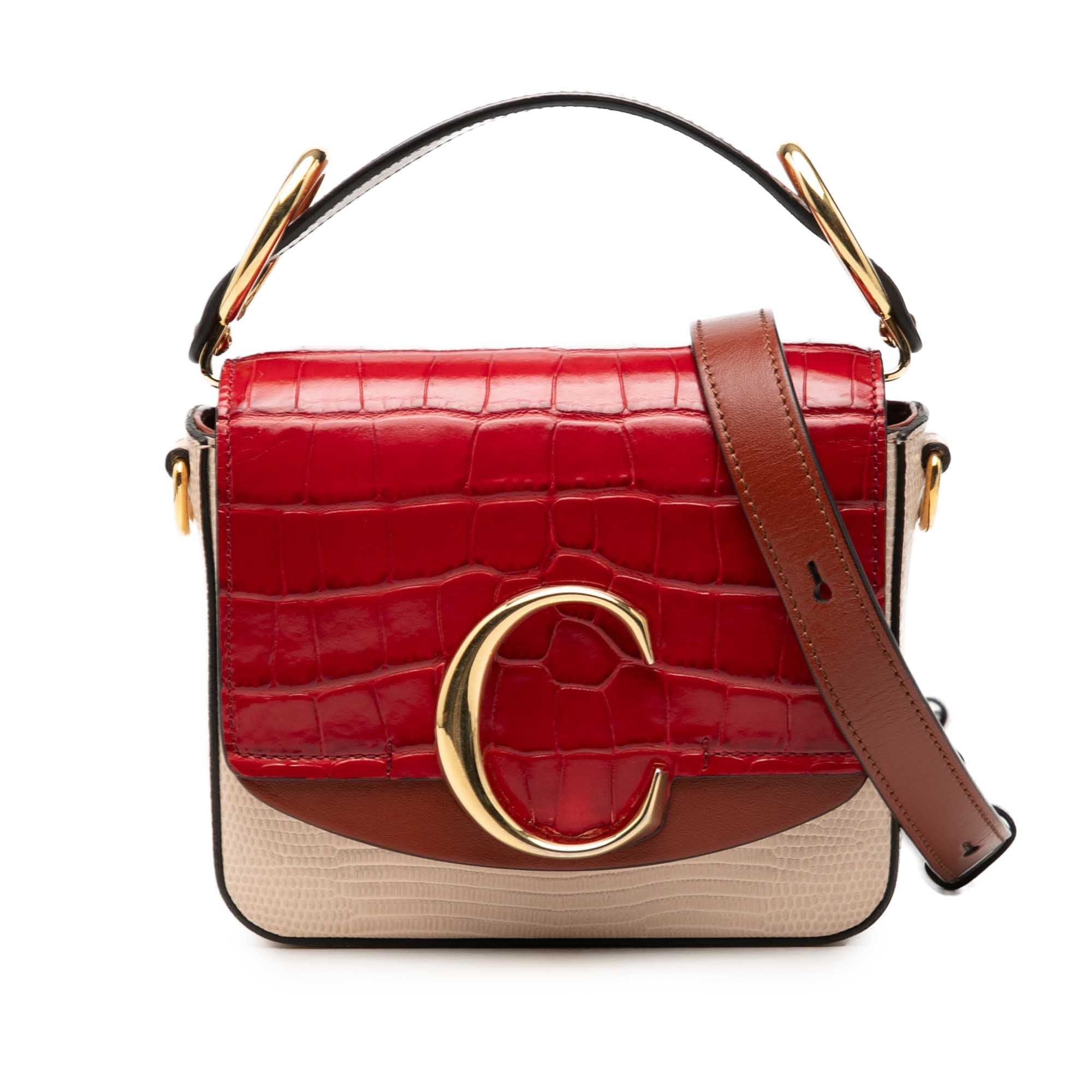 Chloé Mini Bicolor Croc Embossed Calfskin C Satchel