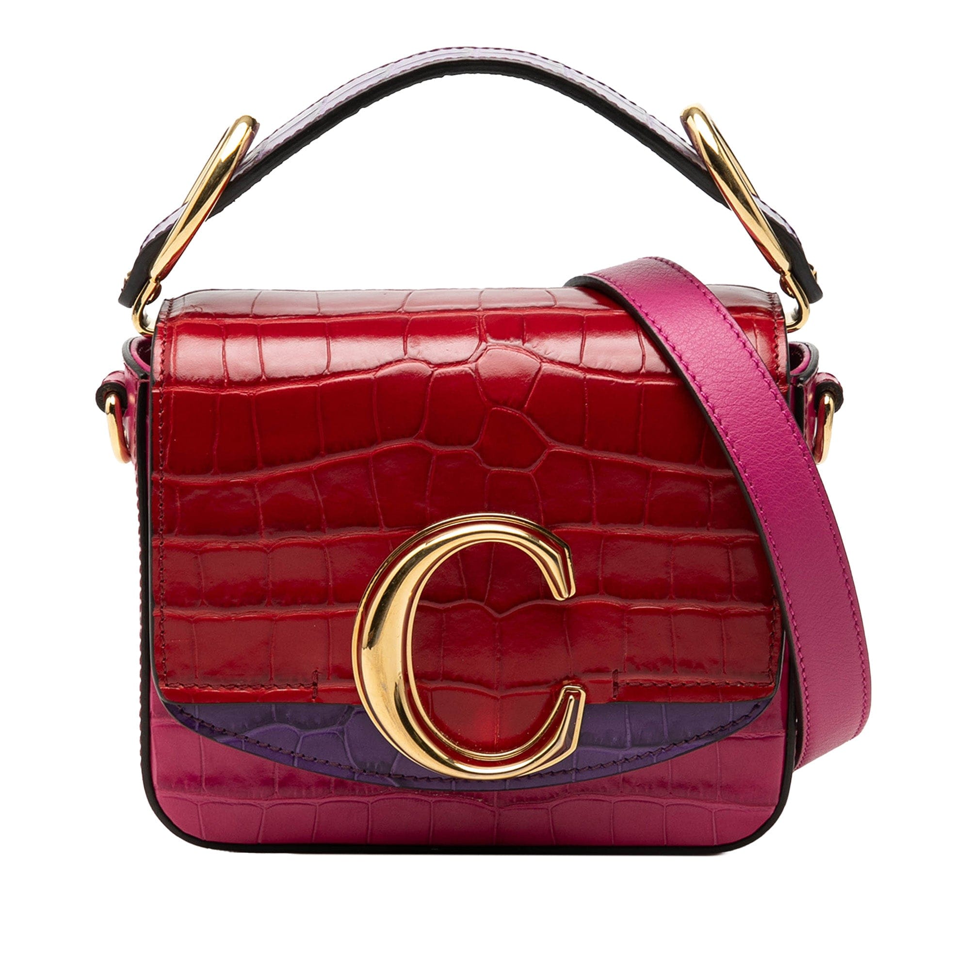 Chloé Mini Tricolor Croc Embossed Calfskin C Satchel