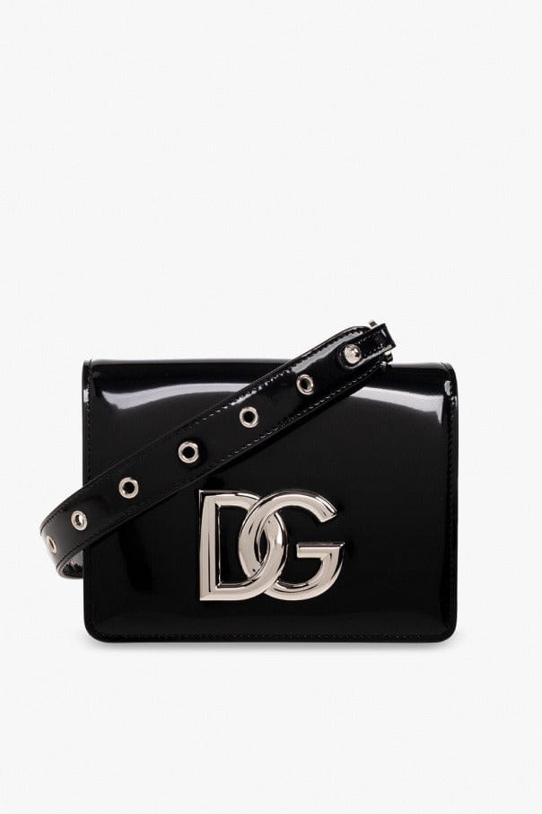 Dolce & Gabbana Black Patent Leather 3,5 Logo shoulder Bag silver DG logo DG39A