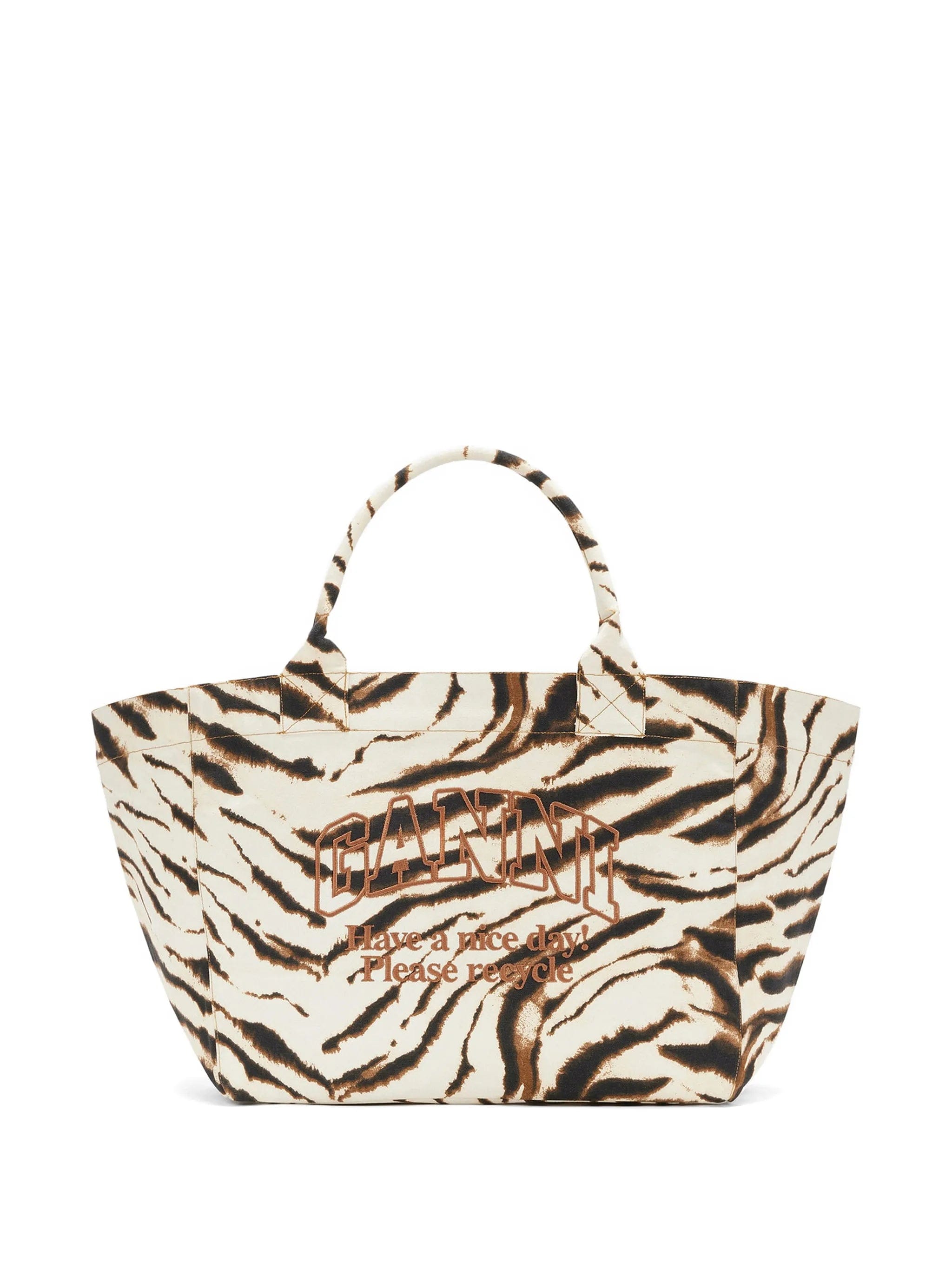 GANNI zebra - print logo - embroidered tote bag