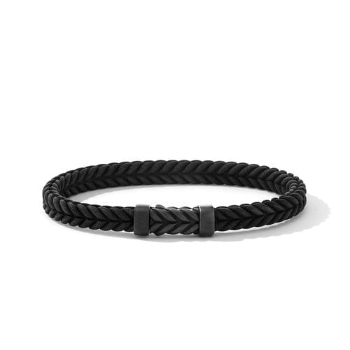 David Yurman Chevron Black Rubber Bracelet with Black Titanium, Size Medium