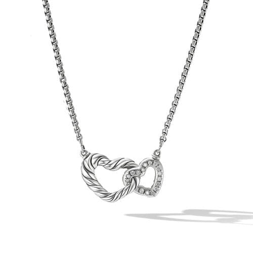 David Yurman Cable Collectibles Double Heart Necklace with Pavé Diamonds