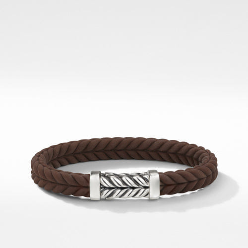 David Yurman Chevron Brown Rubber Bracelet, Size Medium
