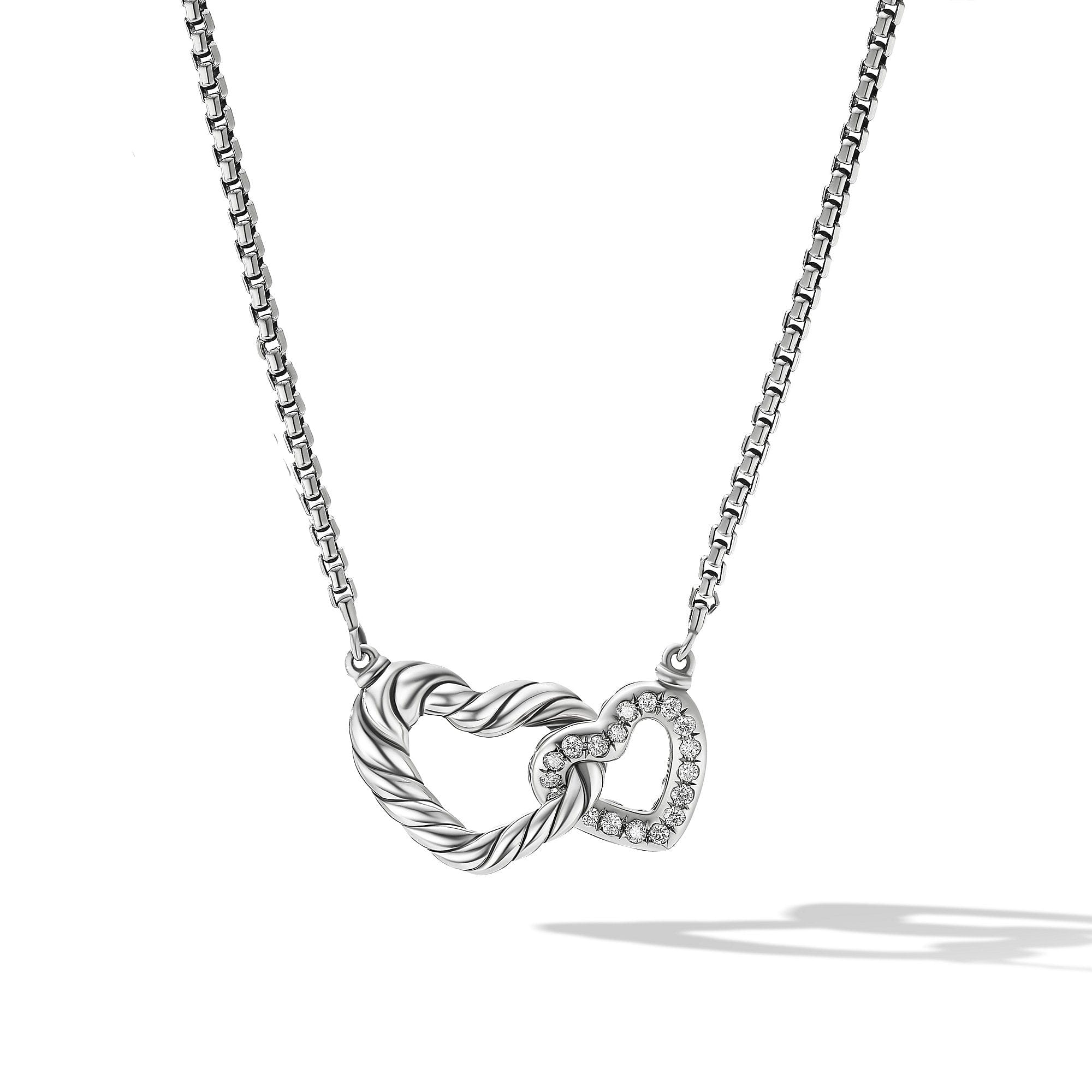 David Yurman Cable Collectibles Double Heart Necklace with Diamonds - N17022DSSADI17