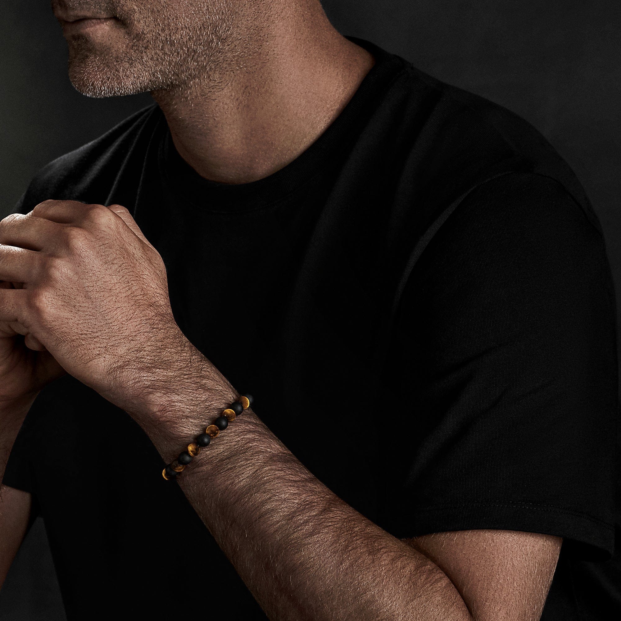 David Yurman Spiritual Beads Bracelet with Tiger's Eye and Black Onyx - B25412MSSBTEBO8