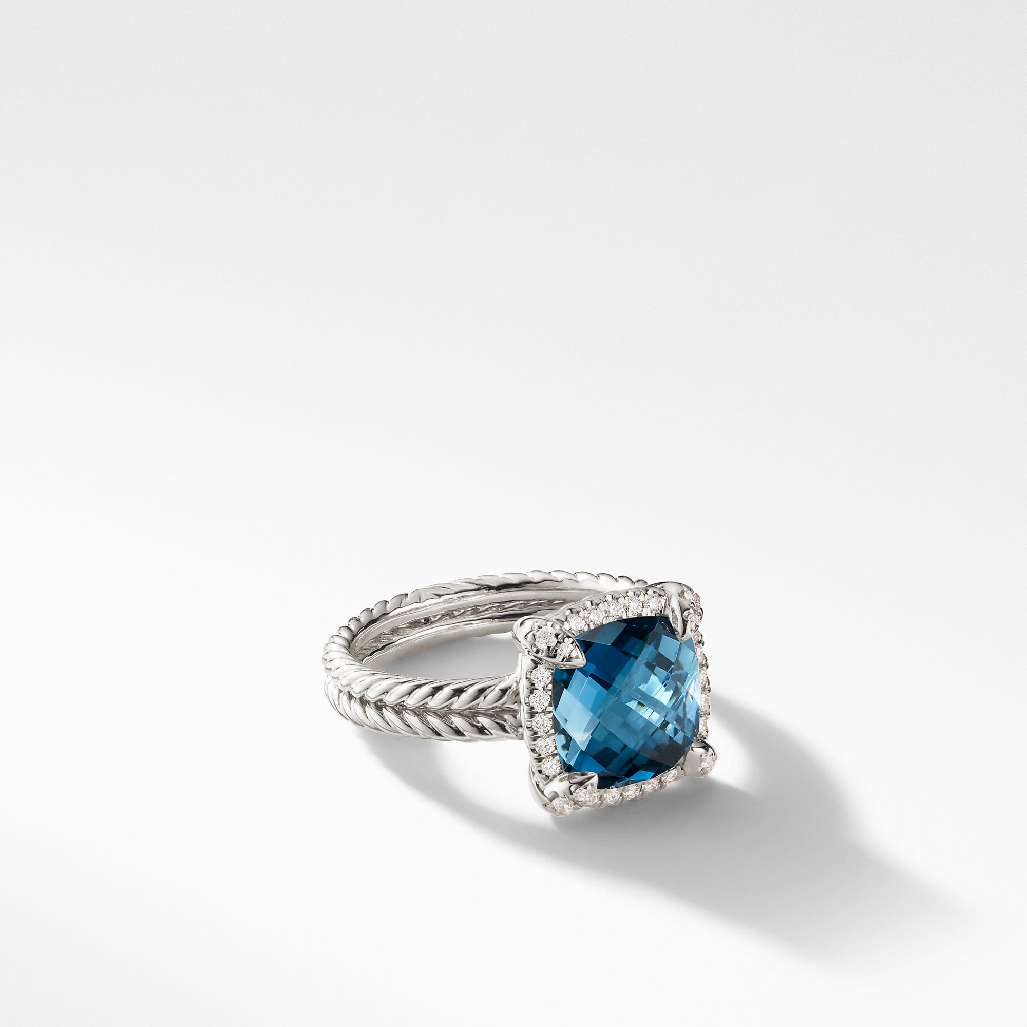 David Yurman Chatelaine Pave Bezel Ring with Hampton Blue Topaz and Diamonds, 9 mm - R12747DSSAIBDI