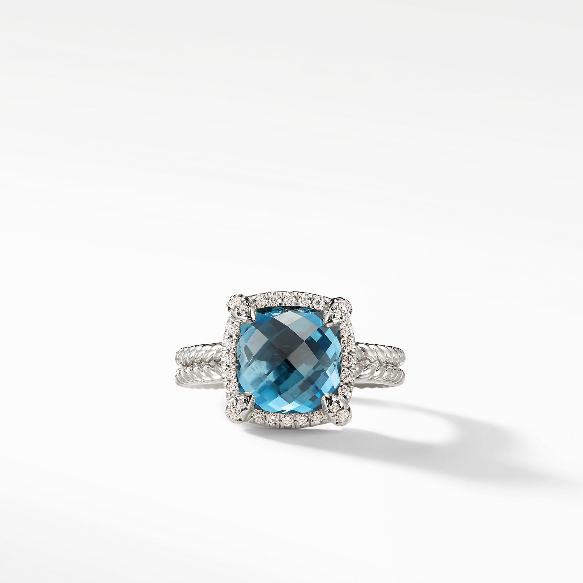 David Yurman Chatelaine Pave Bezel Ring with Hampton Blue Topaz and Diamonds, 9 mm - R12747DSSAIBDI