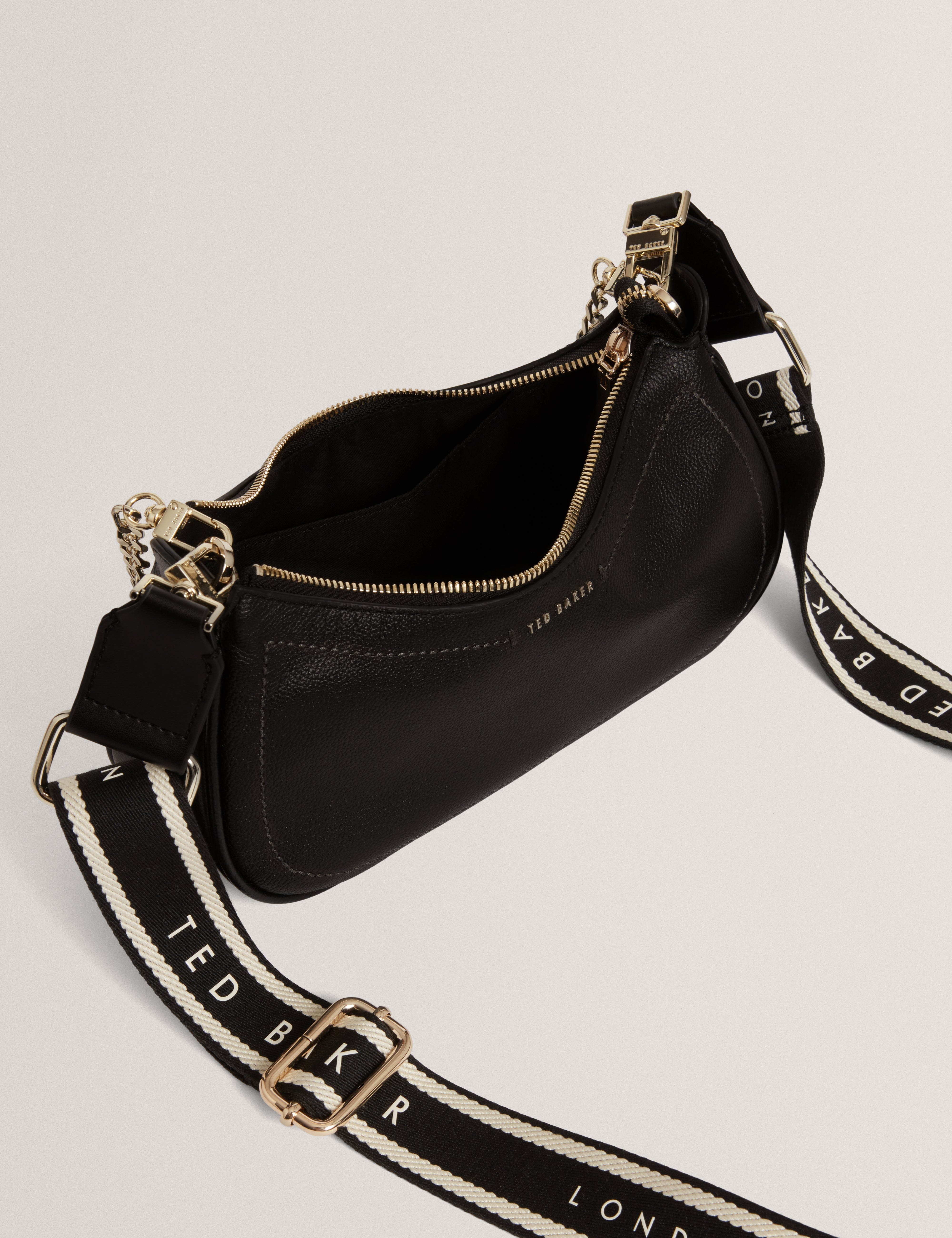 Ted Baker Laarna Webbing Small Leather Shoulder Bag Black