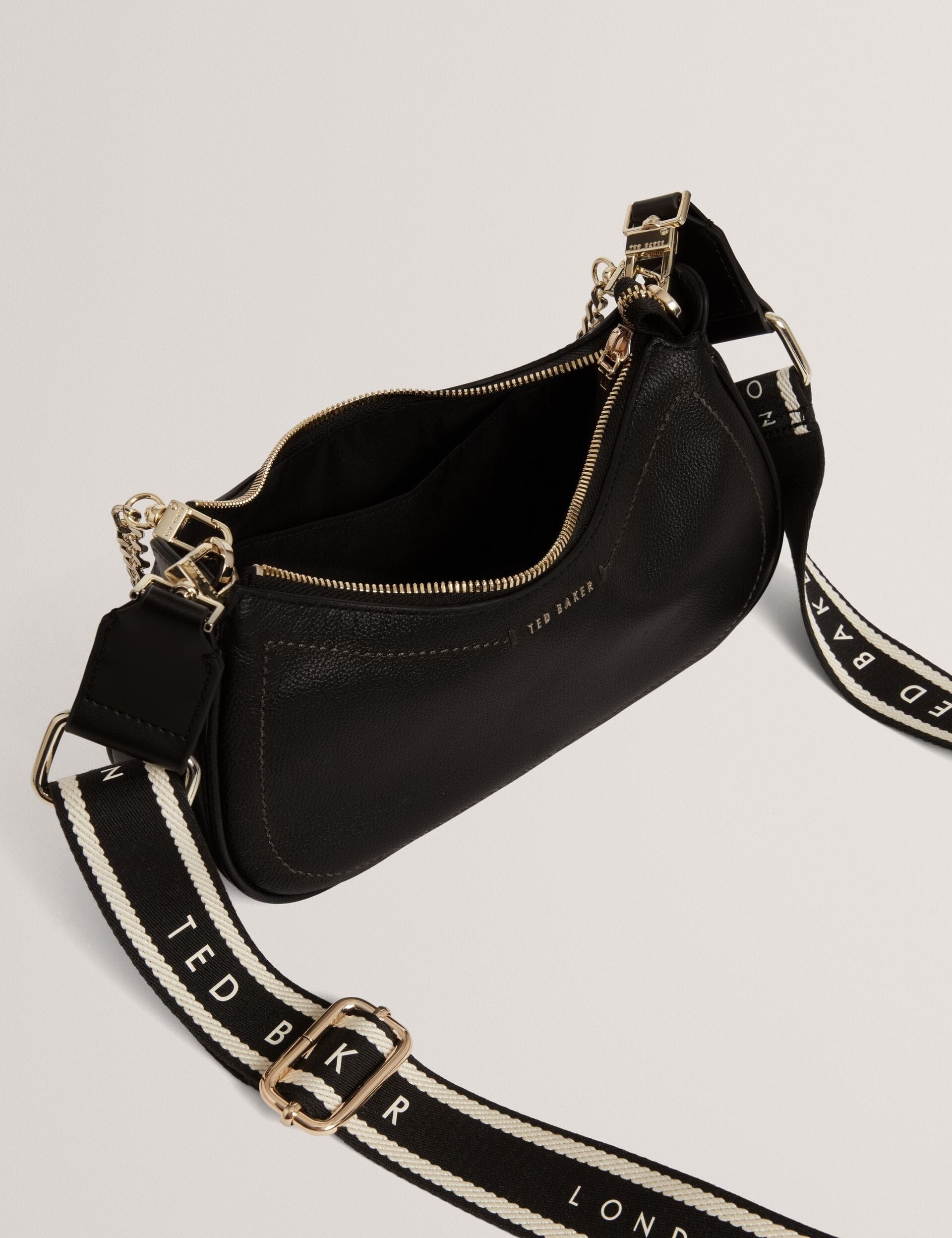 Ted Baker Laarna Webbing Strap Leather Shoulder Bag Black Women's