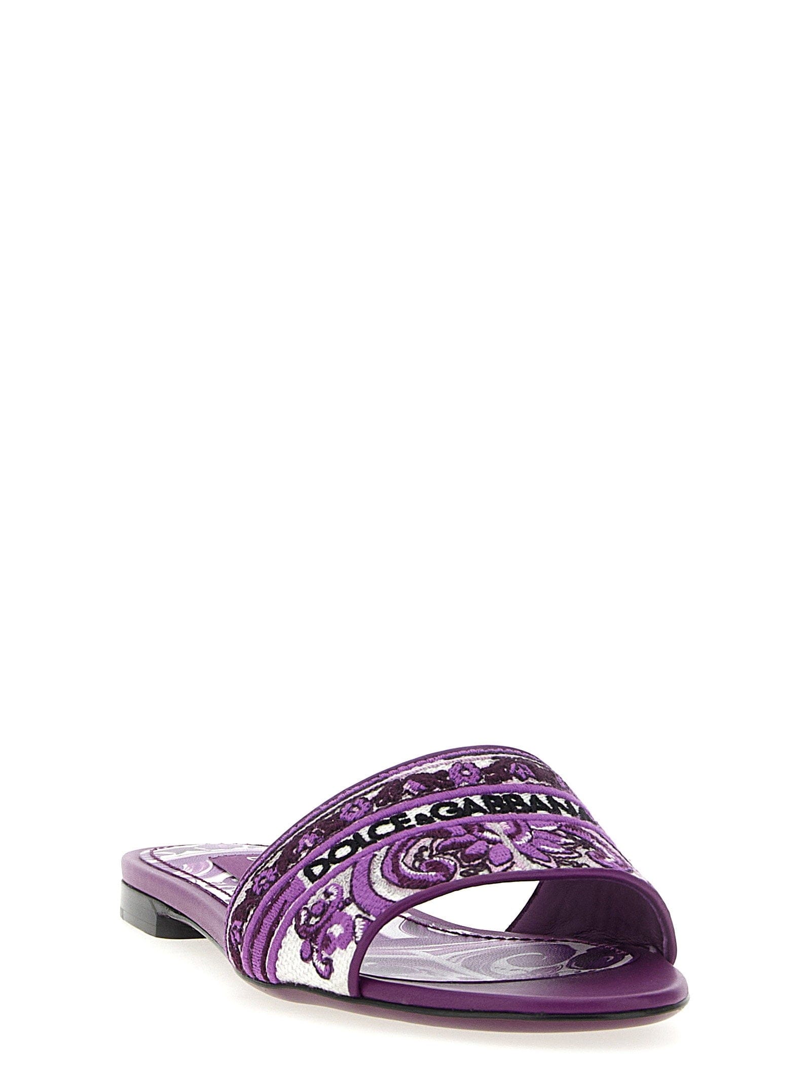 Dolce & Gabbana Maiolica Embroidery Slides — Purple