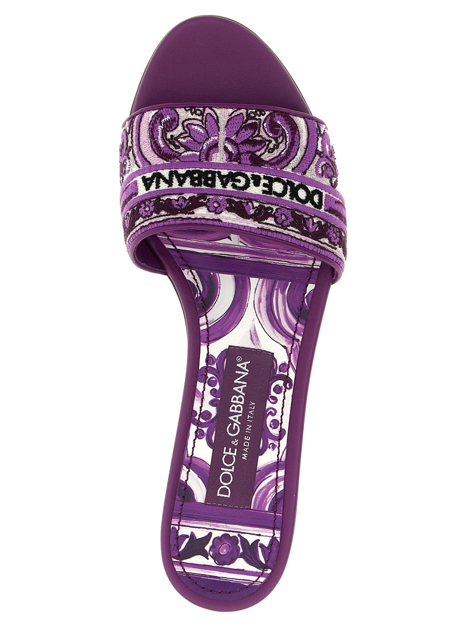 Dolce & Gabbana Maiolica Embroidery Slides — Purple