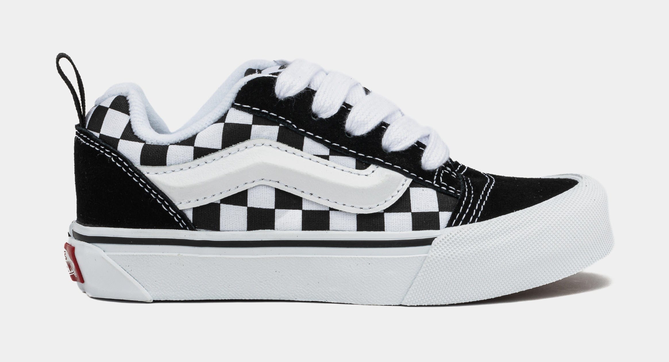 Vans Knu Skool Mega Check Preschool Skate Shoes (Black/White)