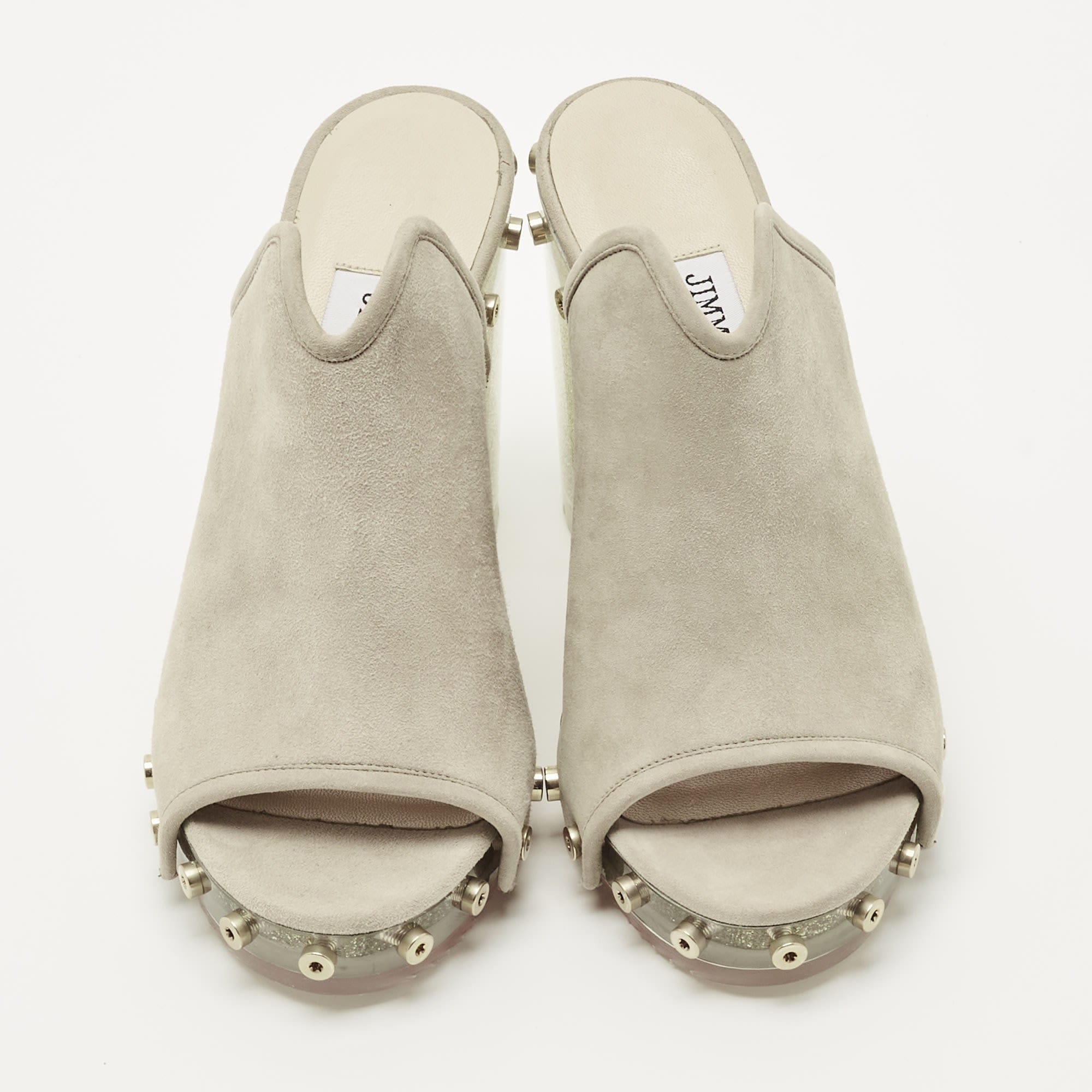 Jimmy Choo Grey Suede Studded Open Toe Mules