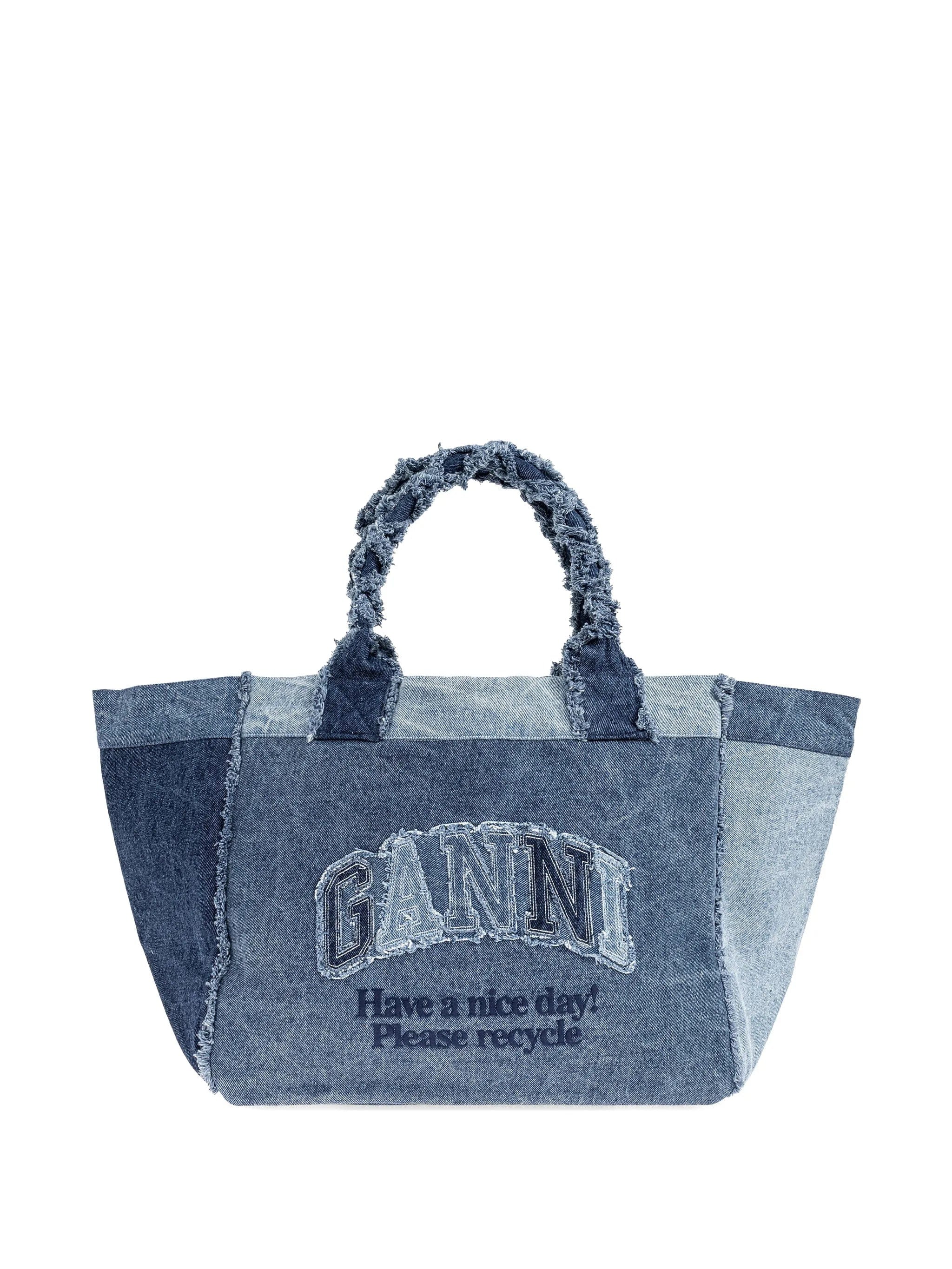 GANNI patchwork frayed - edge tote bag