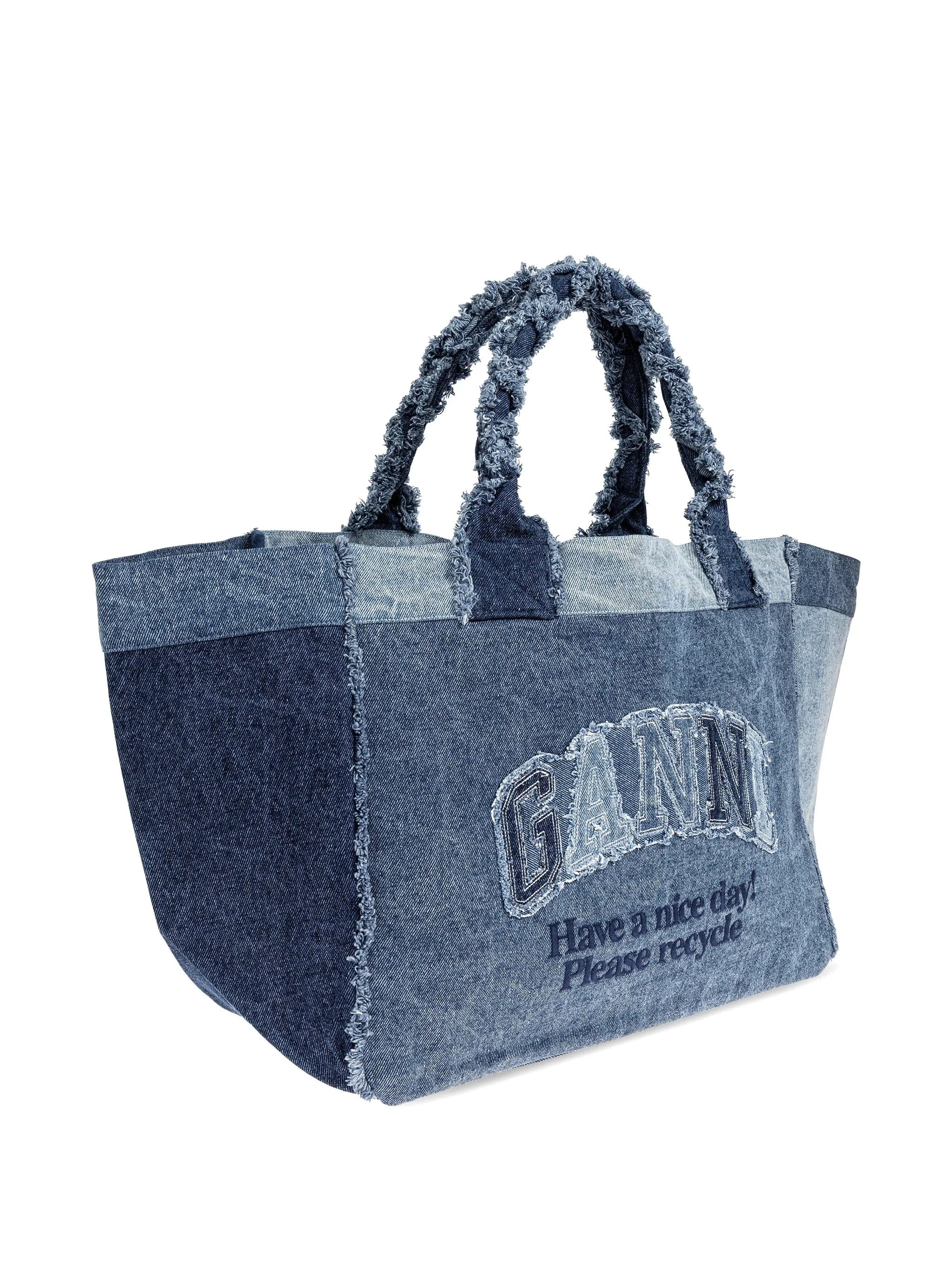 GANNI patchwork frayed - edge tote bag
