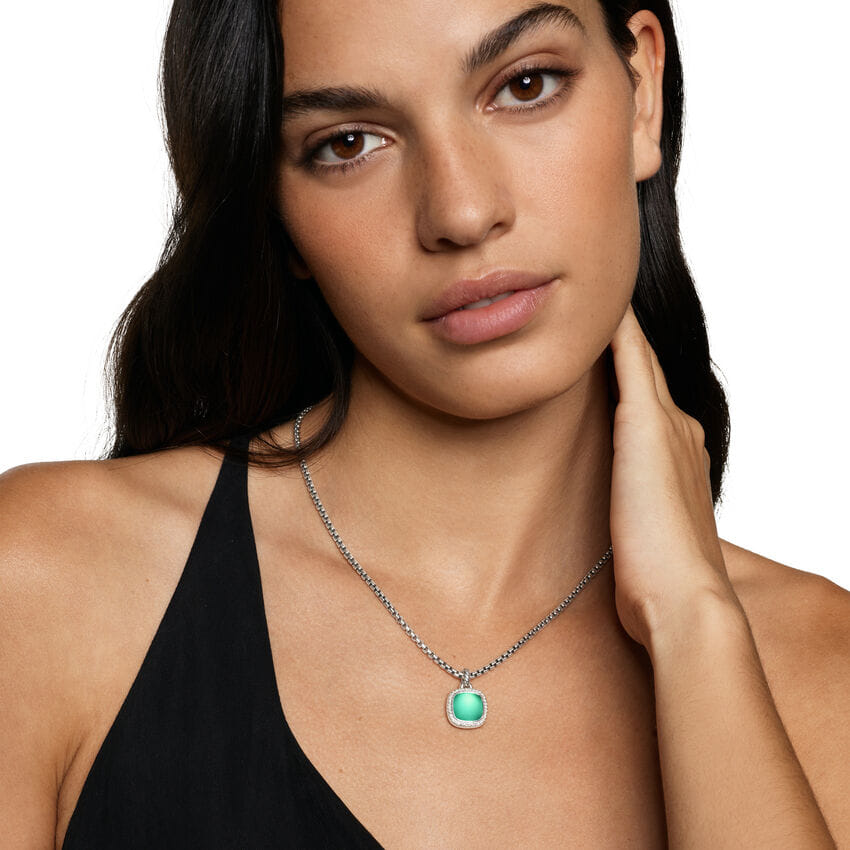 David Yurman Albion Pendant in Sterling Silver with Lagoon Orchid and Diamonds, 11 mm