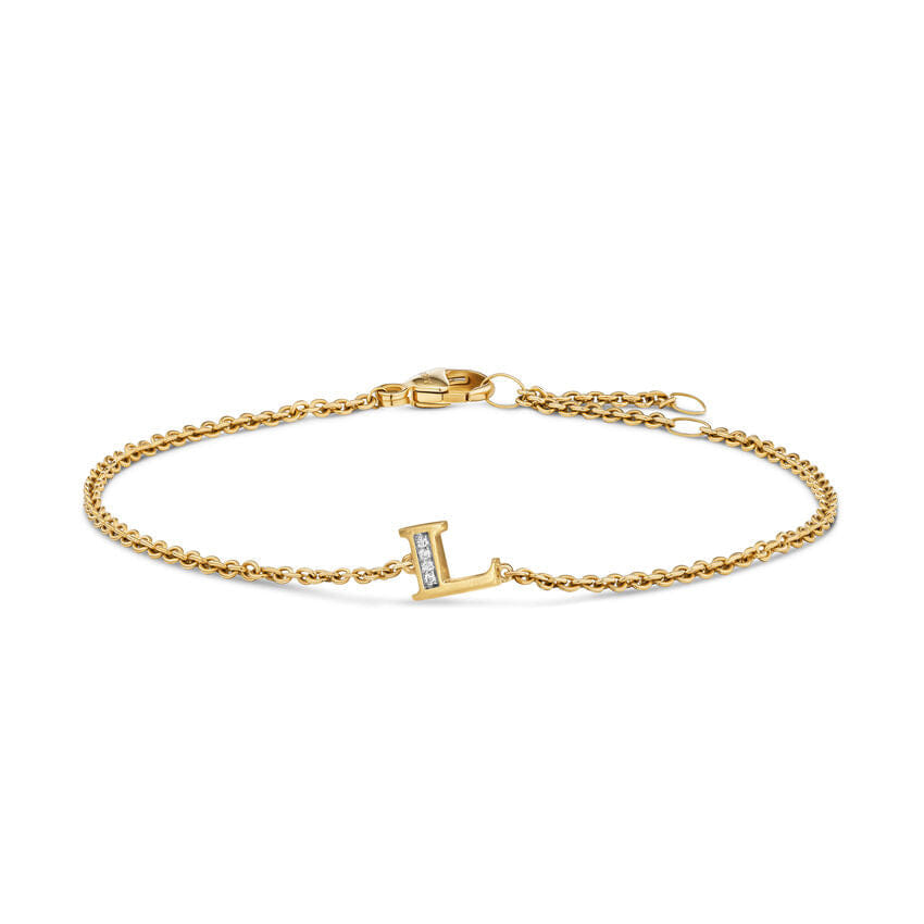 David Yurman Petite Pavé Initial Chain Bracelet in 18K Yellow Gold with Diamond L