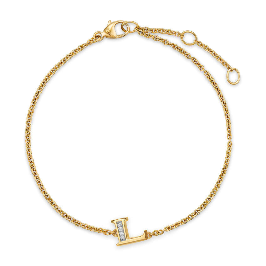 David Yurman Petite Pavé Initial Chain Bracelet in 18K Yellow Gold with Diamond L
