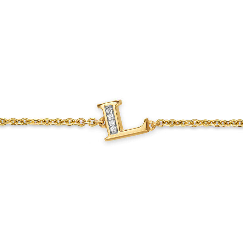 David Yurman Petite Pavé Initial Chain Bracelet in 18K Yellow Gold with Diamond L
