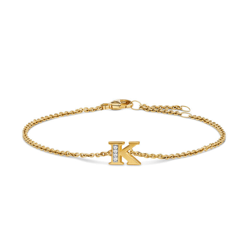 David Yurman Petite Pavé Initial Chain Bracelet in 18K Yellow Gold with Diamond K