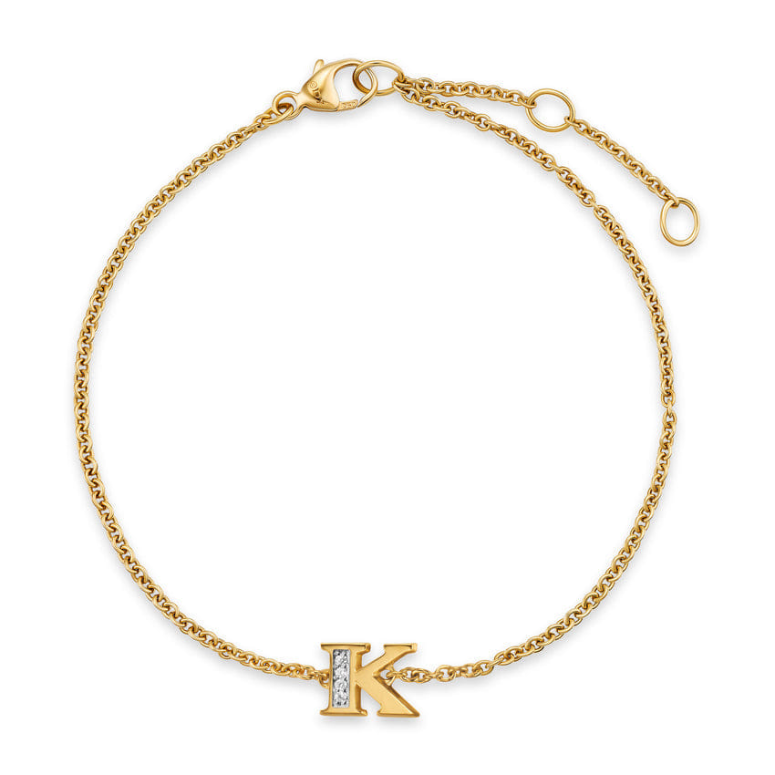 David Yurman Petite Pavé Initial Chain Bracelet in 18K Yellow Gold with Diamond K