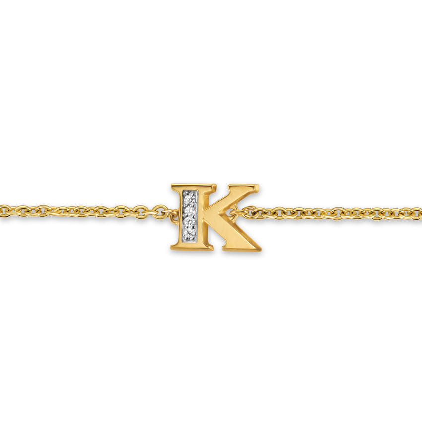 David Yurman Petite Pavé Initial Chain Bracelet in 18K Yellow Gold with Diamond K