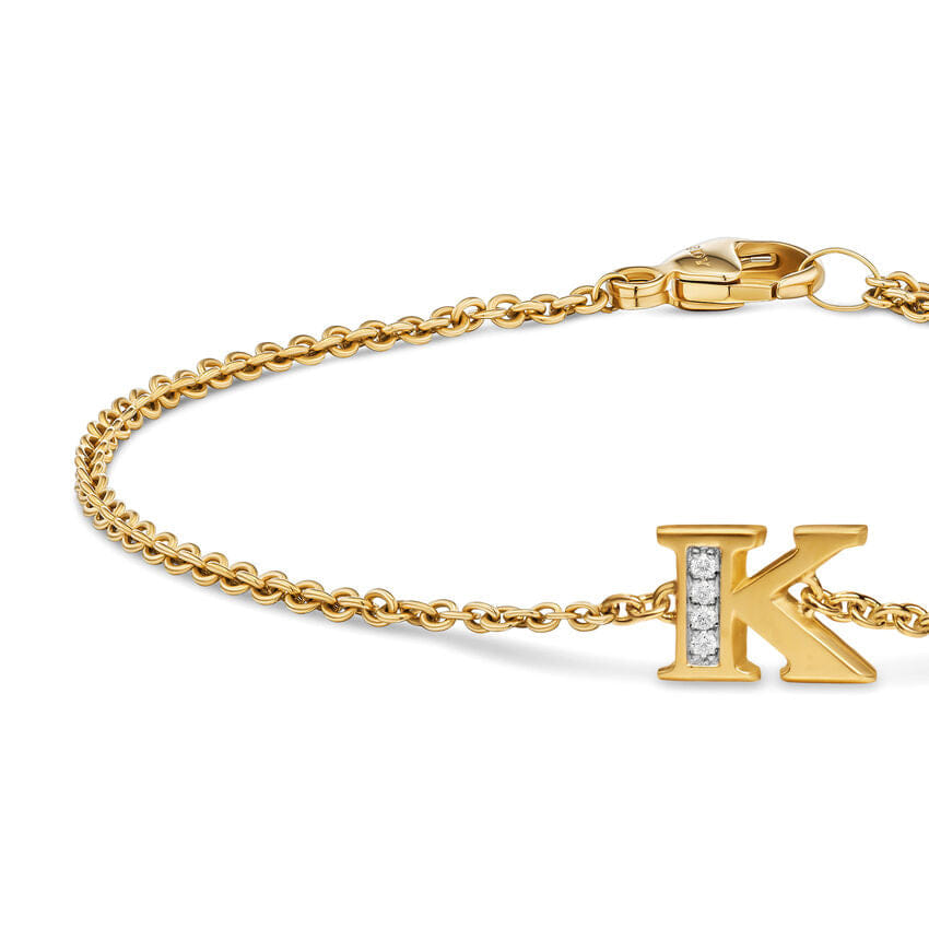 David Yurman Petite Pavé Initial Chain Bracelet in 18K Yellow Gold with Diamond K