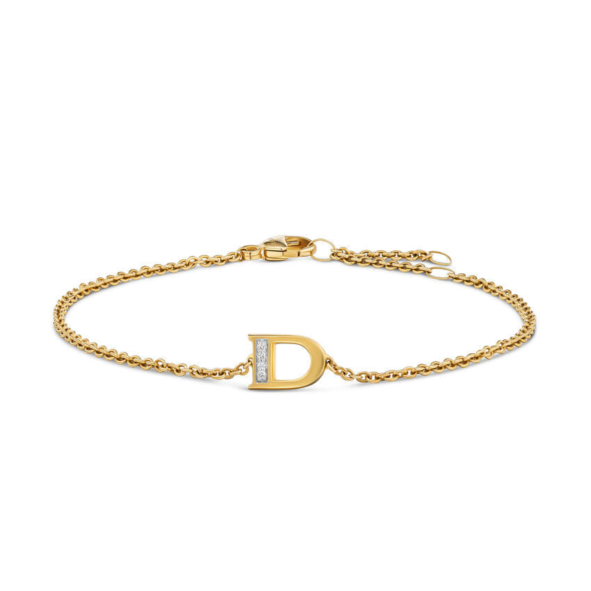David Yurman Petite Pavé Initial Chain Bracelet in 18K Yellow Gold with Diamond D