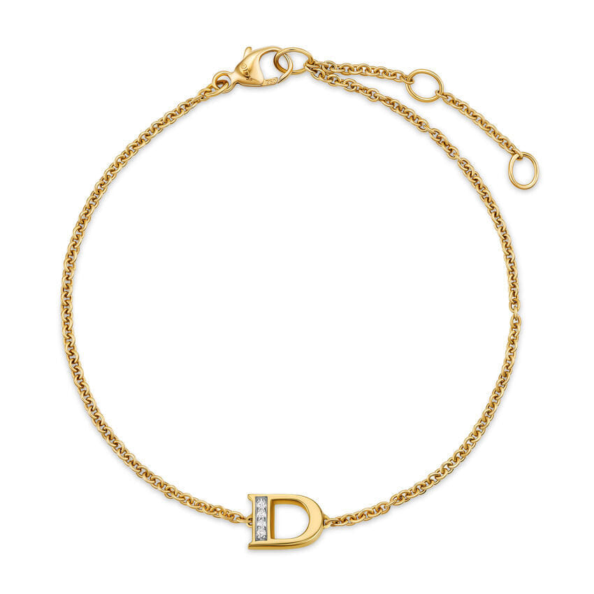 David Yurman Petite Pavé Initial Chain Bracelet in 18K Yellow Gold with Diamond D