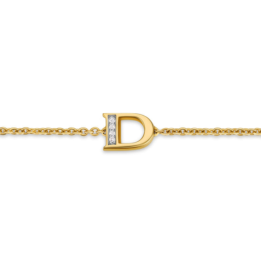 David Yurman Petite Pavé Initial Chain Bracelet in 18K Yellow Gold with Diamond D