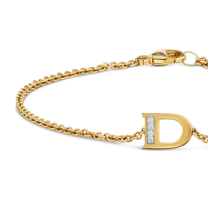David Yurman Petite Pavé Initial Chain Bracelet in 18K Yellow Gold with Diamond D