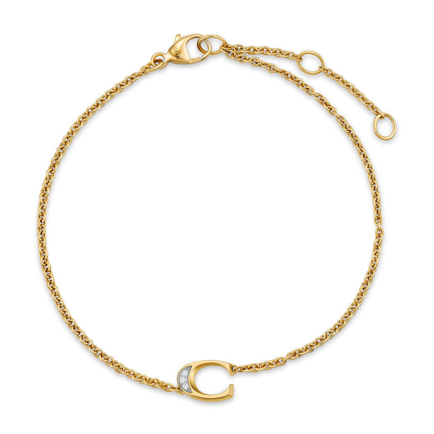 David Yurman Petite Pavé Initial Chain Bracelet in 18K Yellow Gold with Diamond C