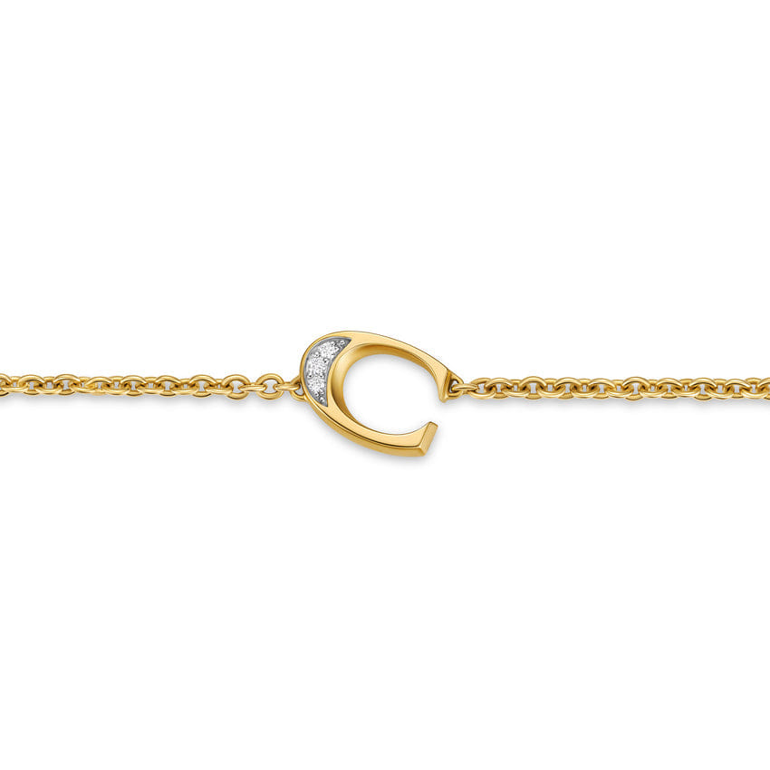 David Yurman Petite Pavé Initial Chain Bracelet in 18K Yellow Gold with Diamond C