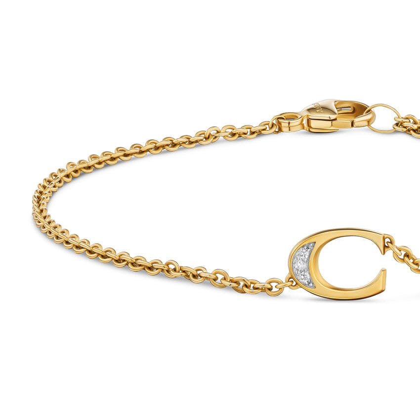 David Yurman Petite Pavé Initial Chain Bracelet in 18K Yellow Gold with Diamond C