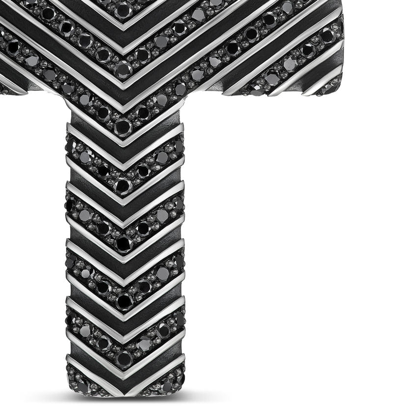 David Yurman Chevron Cross Pendant in Sterling Silver with Black Diamonds, 36 mm