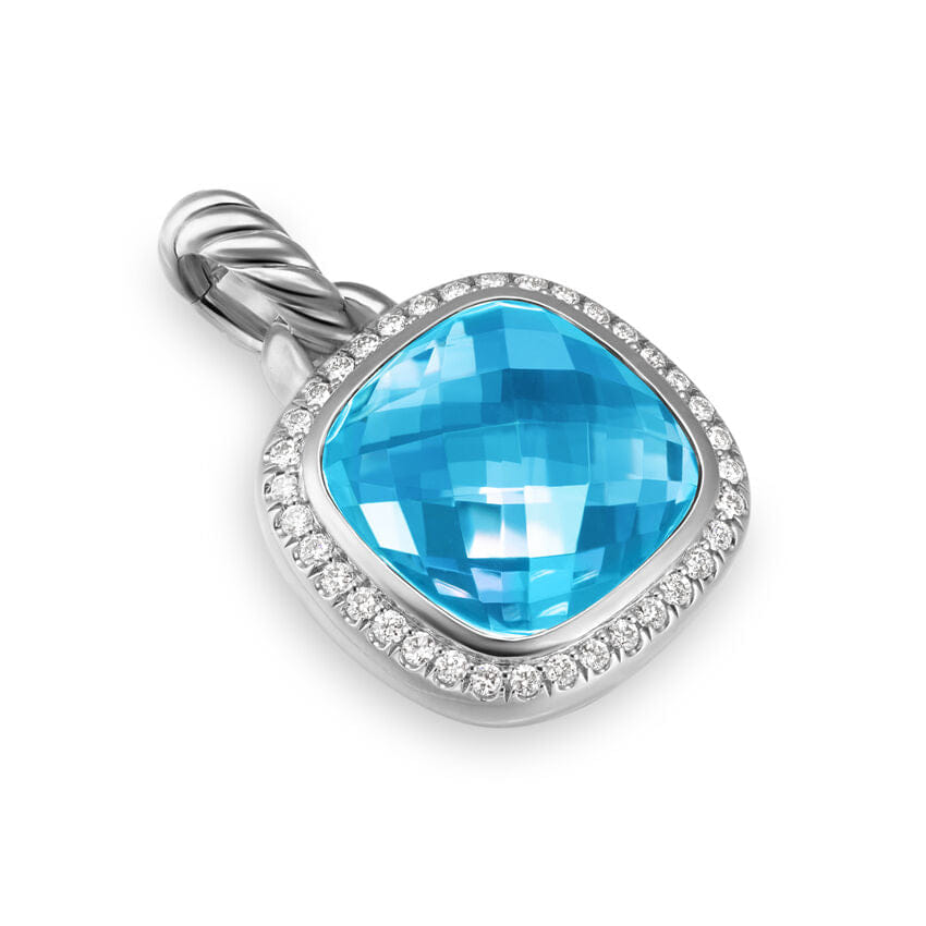 David Yurman Albion Pendant in Sterling Silver with Blue Topaz and Diamonds, 11 mm