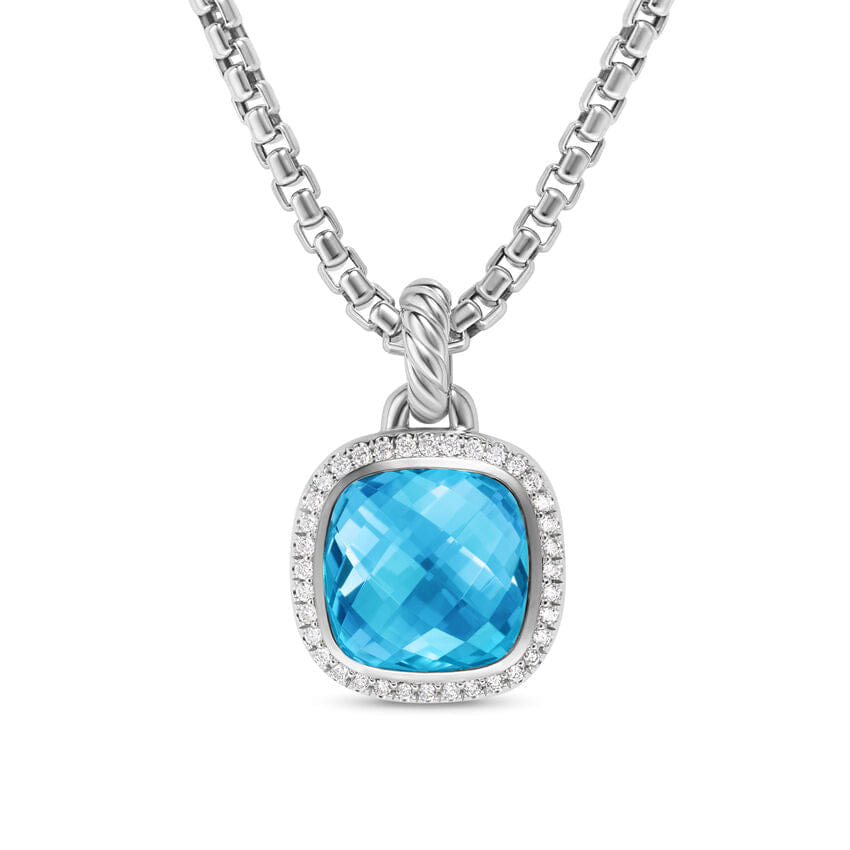 David Yurman Albion Pendant in Sterling Silver with Blue Topaz and Diamonds, 11 mm