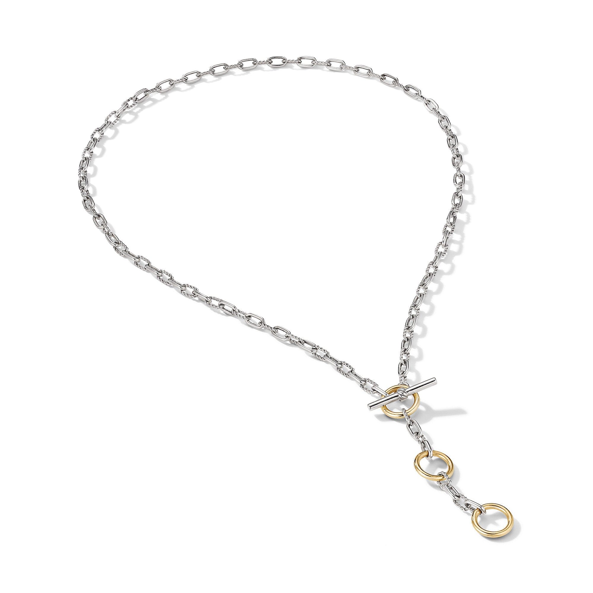 David Yurman DY Madison® Three Ring Chain Necklace with 18K Yellow Gold