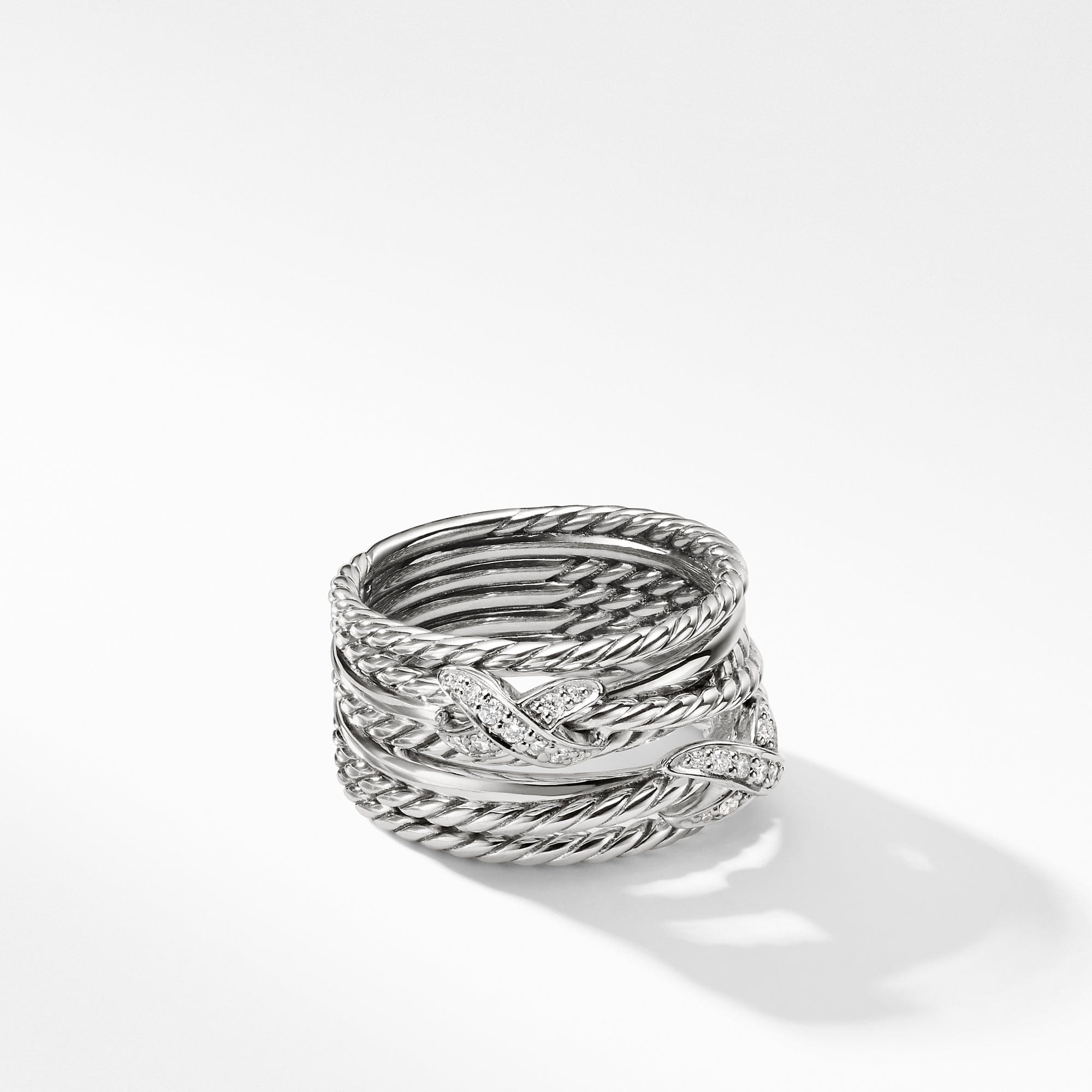 David Yurman Double x Crossover Ring with Diamonds, Size 6