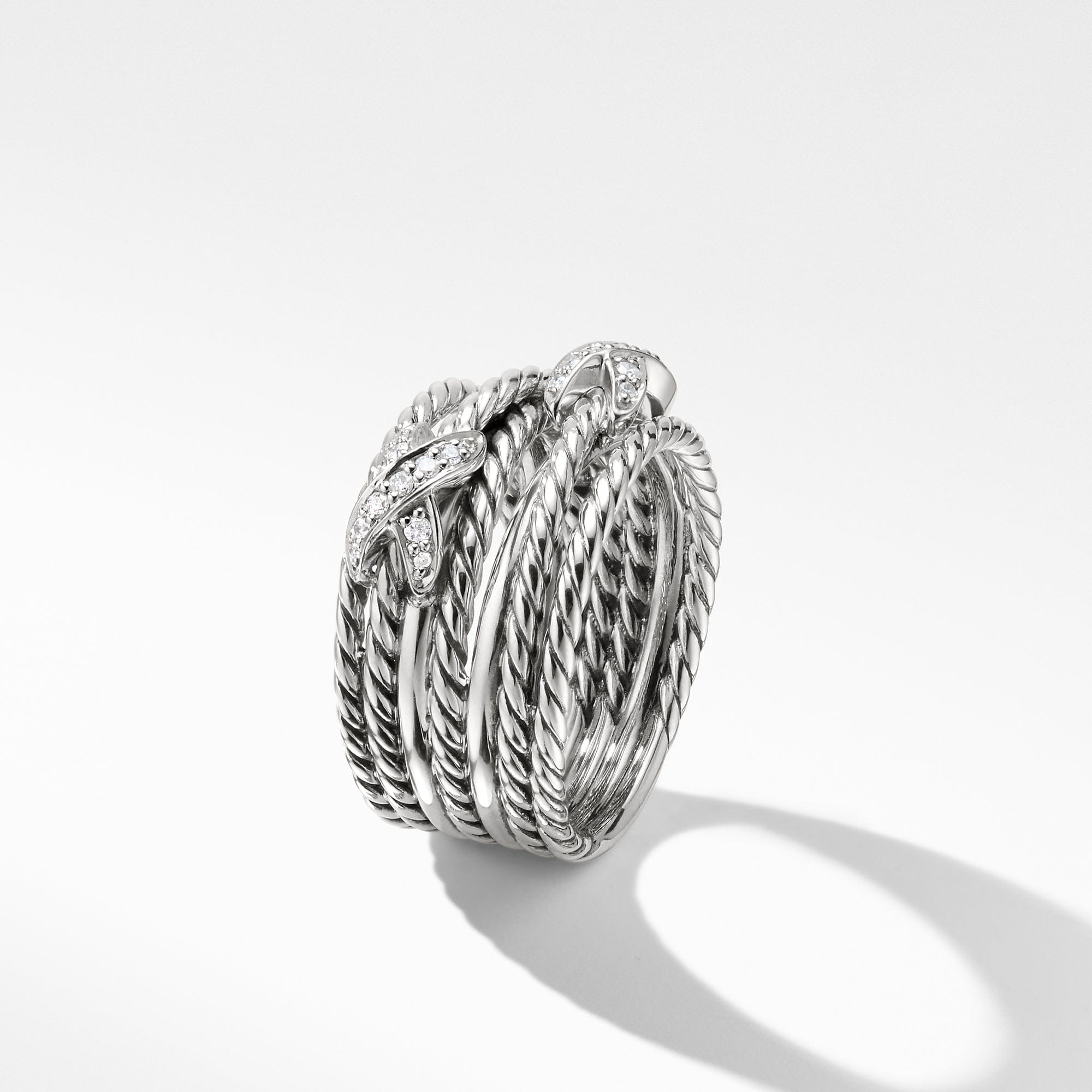 David Yurman Double x Crossover Ring with Diamonds, Size 6