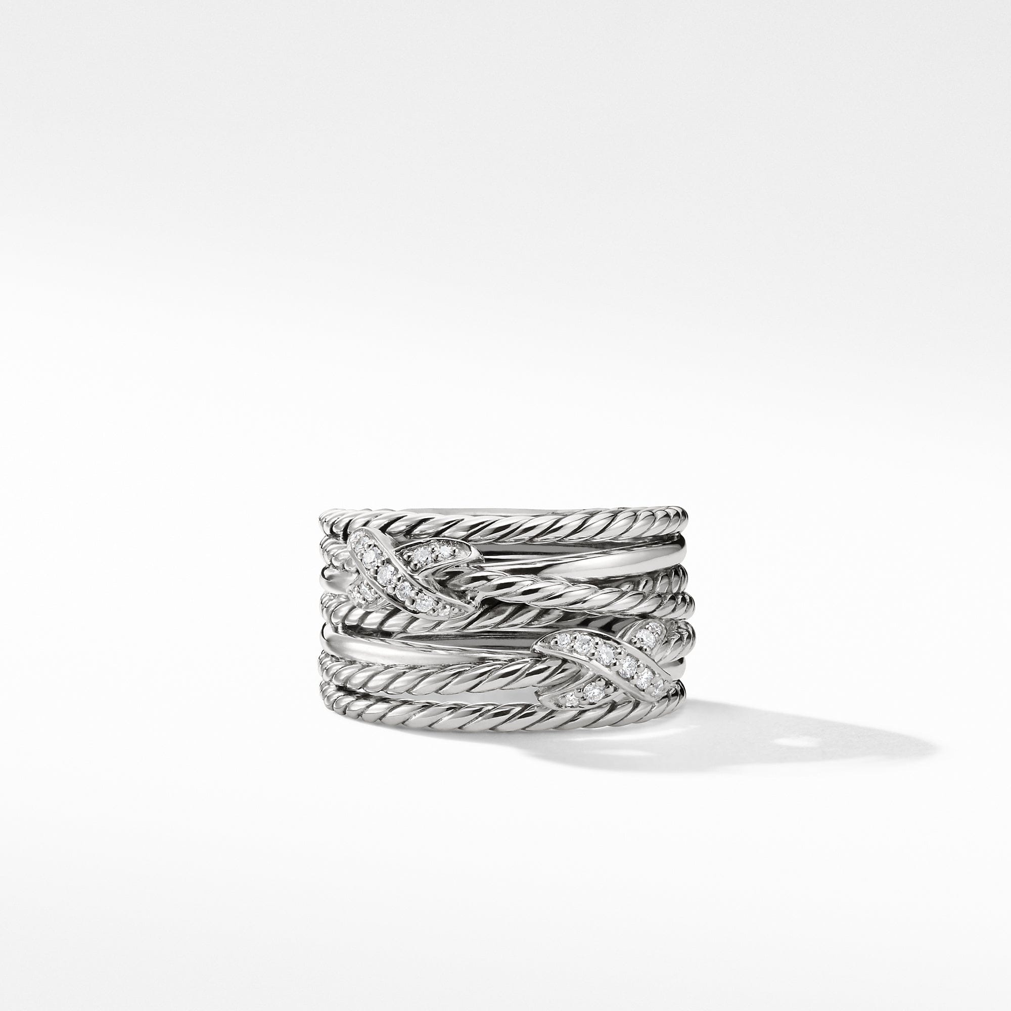 David Yurman Double x Crossover Ring with Diamonds, Size 7