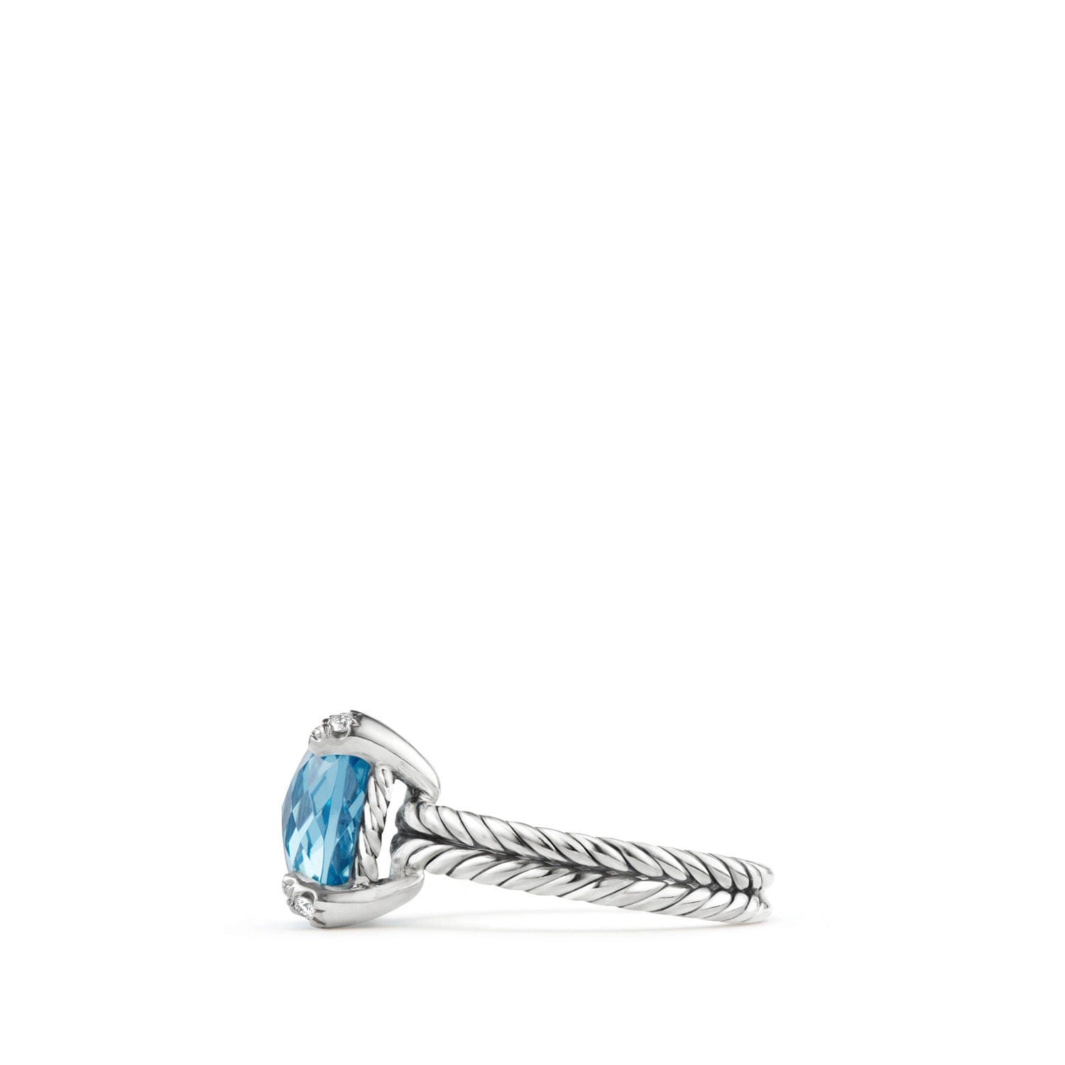 David Yurman Châtelaine® Ring with Blue Topaz and Diamonds, 11 mm, Size 7