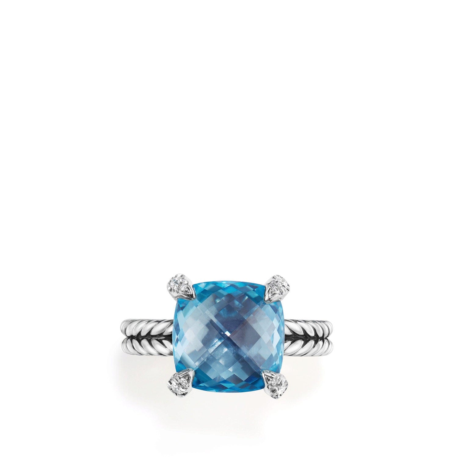 David Yurman Châtelaine® Ring with Blue Topaz and Diamonds, 11 mm, Size 6