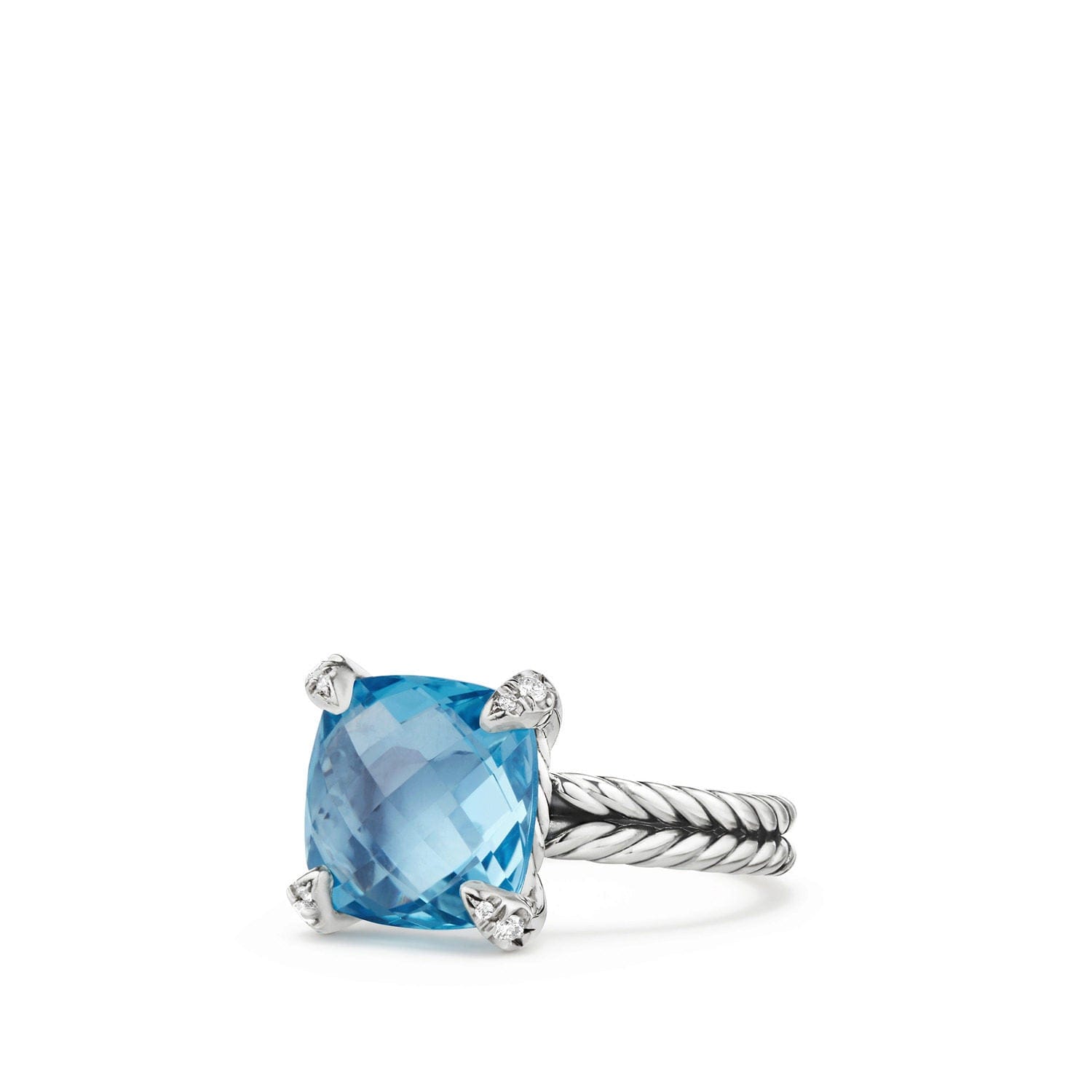 David Yurman Châtelaine® Ring with Blue Topaz and Diamonds, 11 mm, Size 6