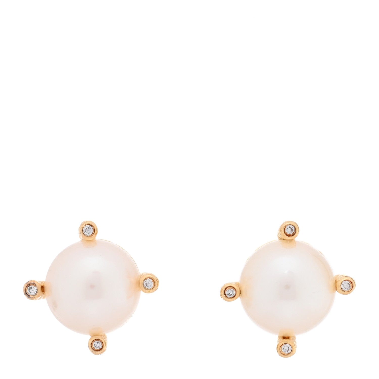 David Yurman 18K Yellow Gold Diamond Cultured Pearl 9.5 - 10 mm Cable Stud Earrings