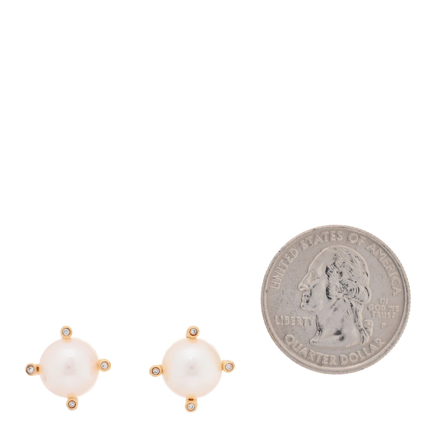 David Yurman 18K Yellow Gold Diamond Cultured Pearl 9.5 - 10 mm Cable Stud Earrings