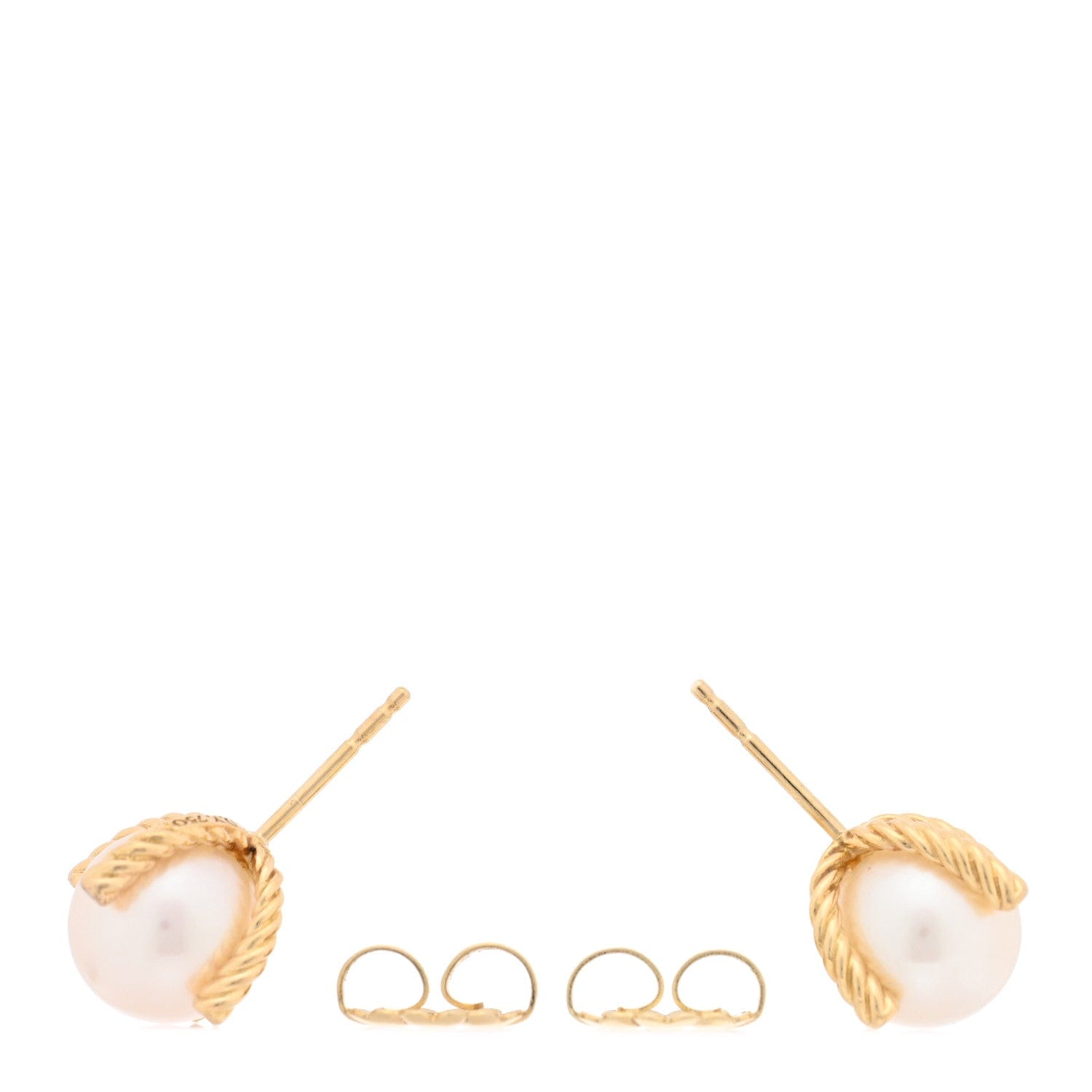 David Yurman 18K Yellow Gold Diamond Cultured Pearl 9.5 - 10 mm Cable Stud Earrings