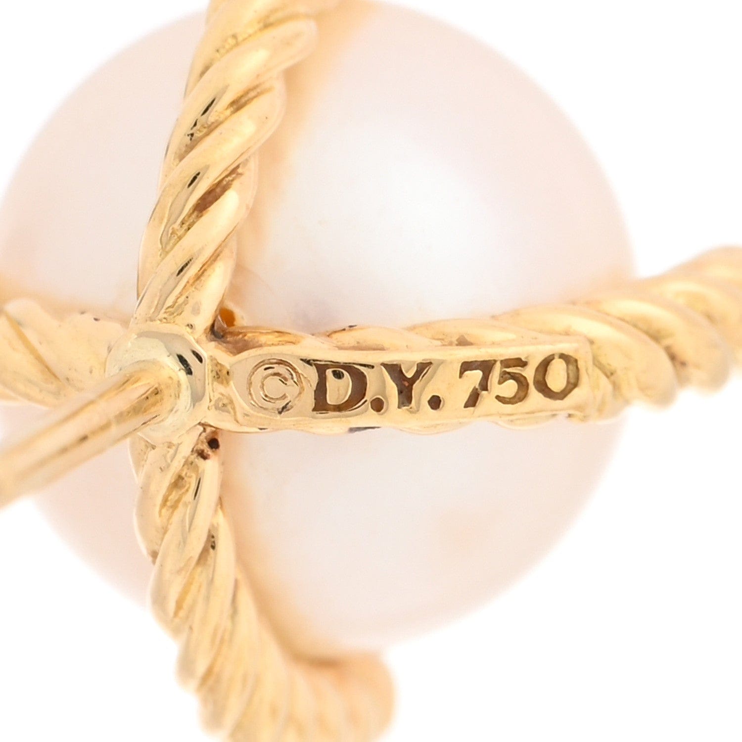 David Yurman 18K Yellow Gold Diamond Cultured Pearl 9.5 - 10 mm Cable Stud Earrings