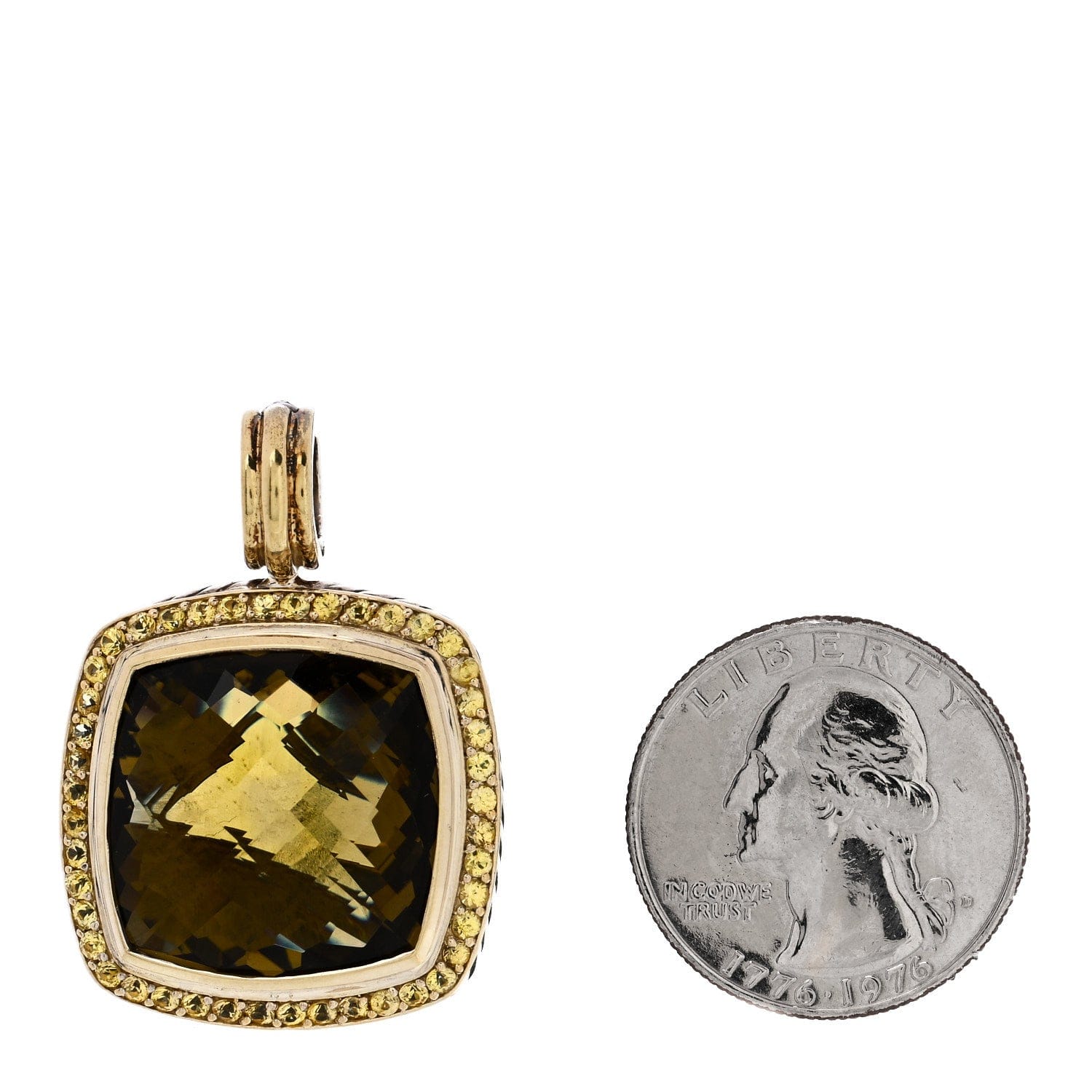 David Yurman Sterling Silver 18K Yellow Gold Yellow Sapphire Lemon Citrine 20 mm Albion Enhancer Pendant
