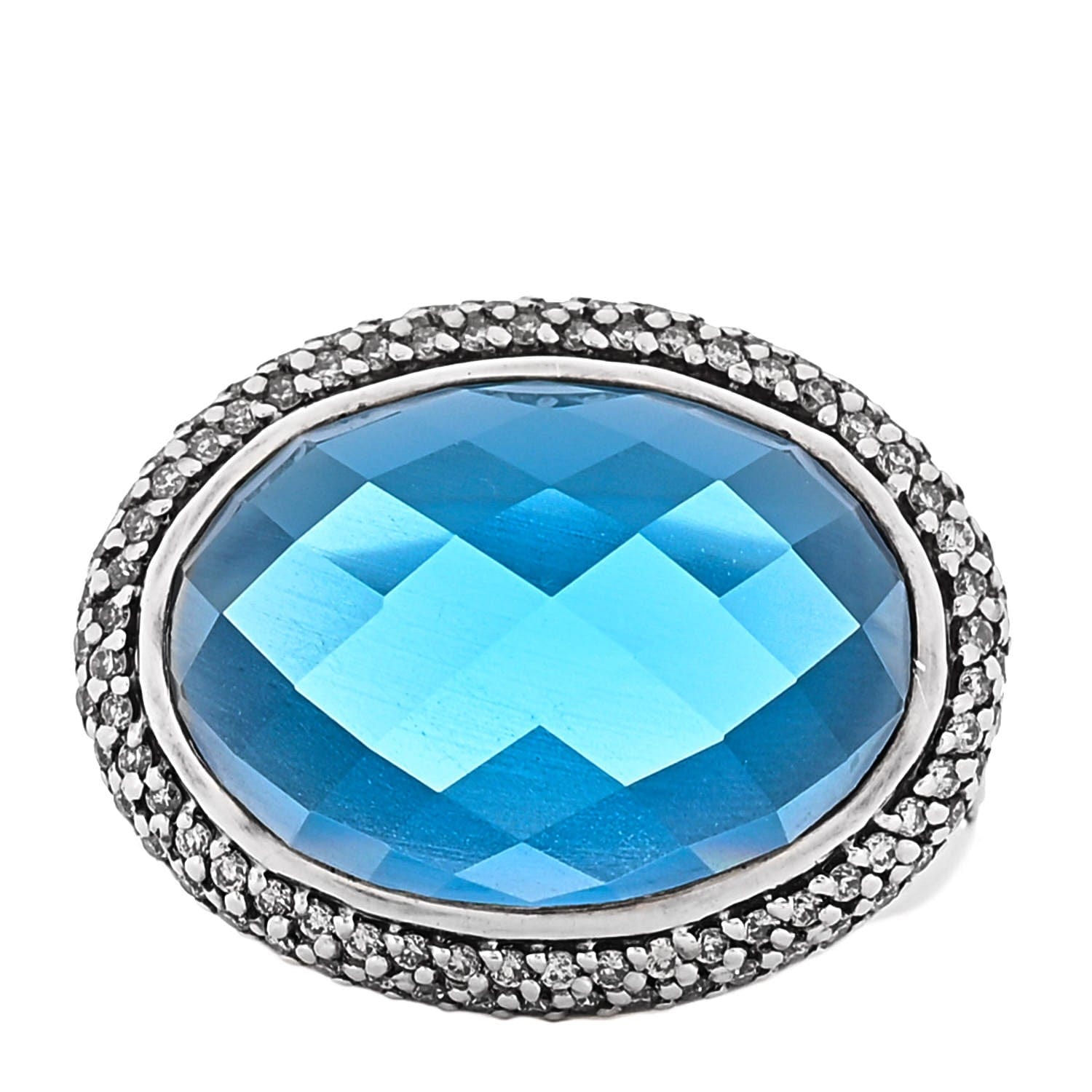 David Yurman Sterling Silver Diamond Blue Topaz 18 mm Signature Oval Ring 52 6